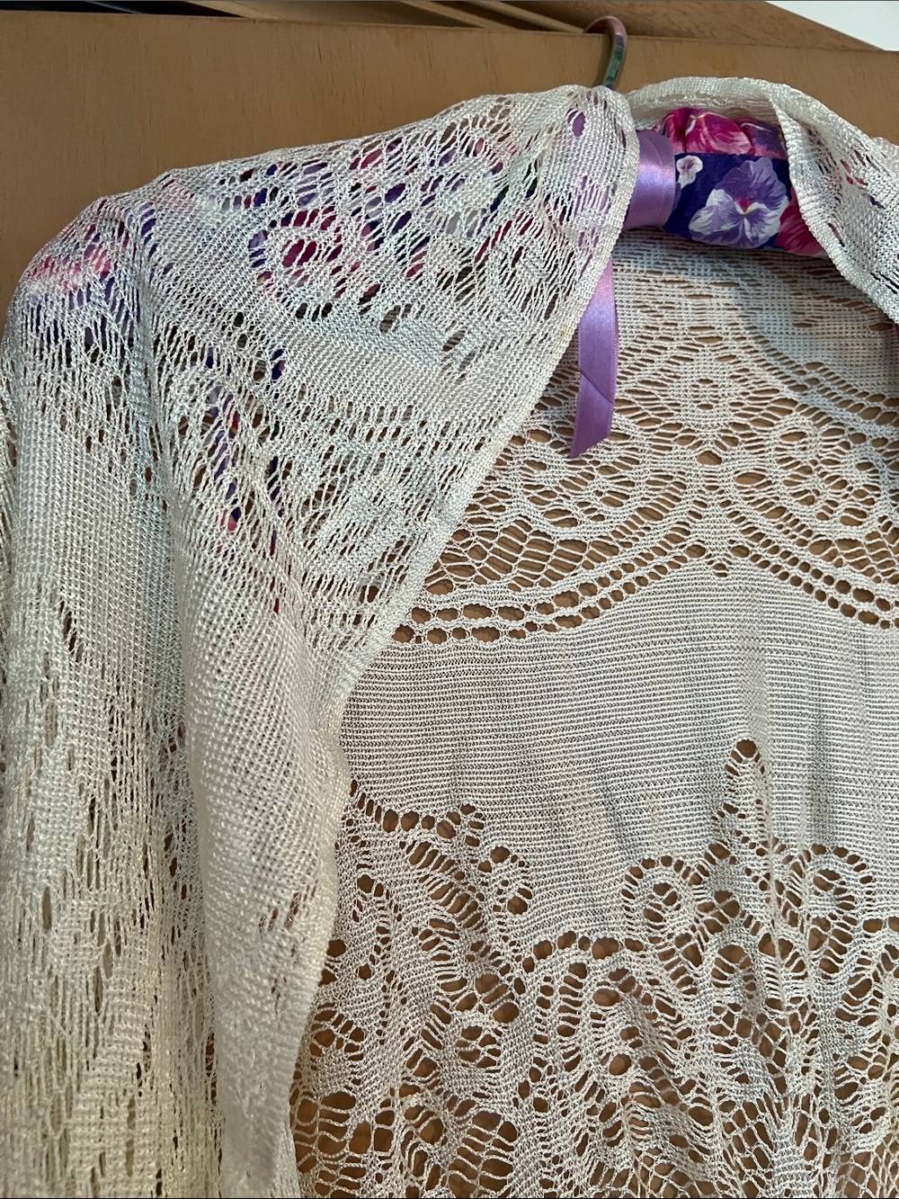Ivory Crochet Fringe Shawl Wrap - Lightweight Feminine Cover-Up - Picture 8 of 10